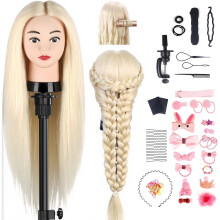 TwoWin Hairdressing Training Head, 24 Inch 80% Real Hair Manikin Cosmetology Doll Head Mannequin Hair Styling with Clamp Stand and Accessories