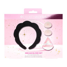 Brushworks Dream Blend Set (Black) – Squishy Cloud Headband, Foundation Blending Drops & Powder Puffs for Flawless Makeup Application and Airbrushed