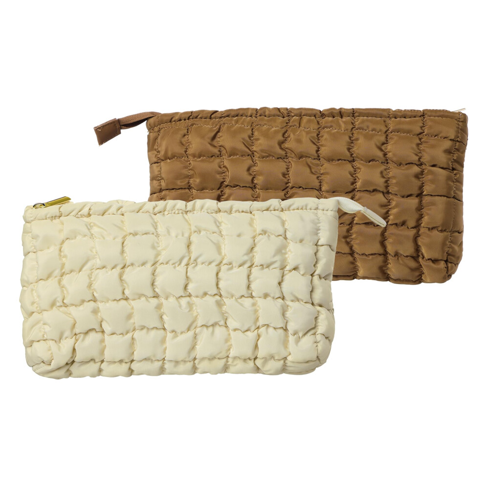 Navaris Large Puffy Makeup Bag, Set Of 2 - Coquette Quilted Pouch Design - Preppy Clean Girl Aesthetic - Lightweight Cosmetic Bags - Make Up