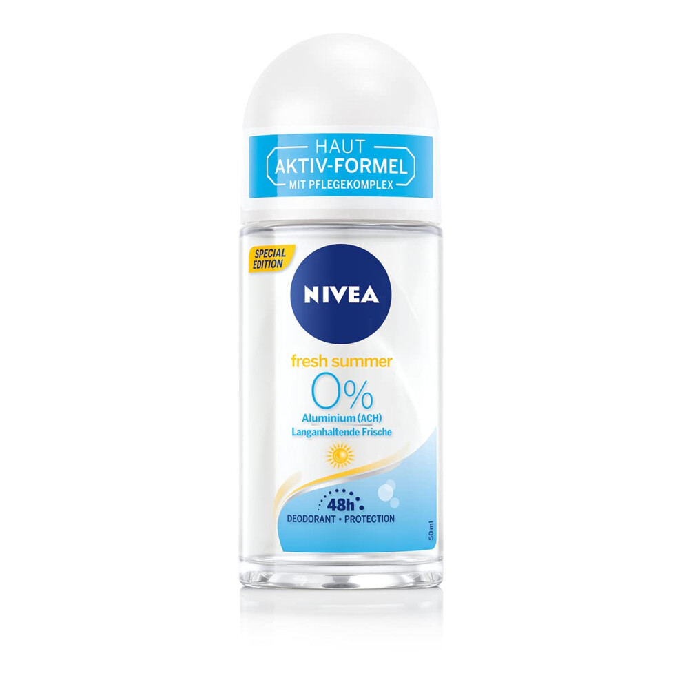 Beiersdorf Nivea Fresh Summer Roll-On Deodorant (50 Ml), Aluminium-Free (Ach) With Summery Fragrance And Refreshing Formula, 48H Protection