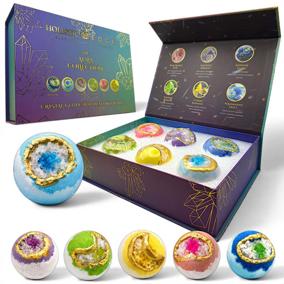 Holistic Edge Luxury Bath Bomb Gift Set Â Crystal Geode Bath Bombs Â Large 6 X 95G Spa Fizzers For Relaxation & Aromatherapy