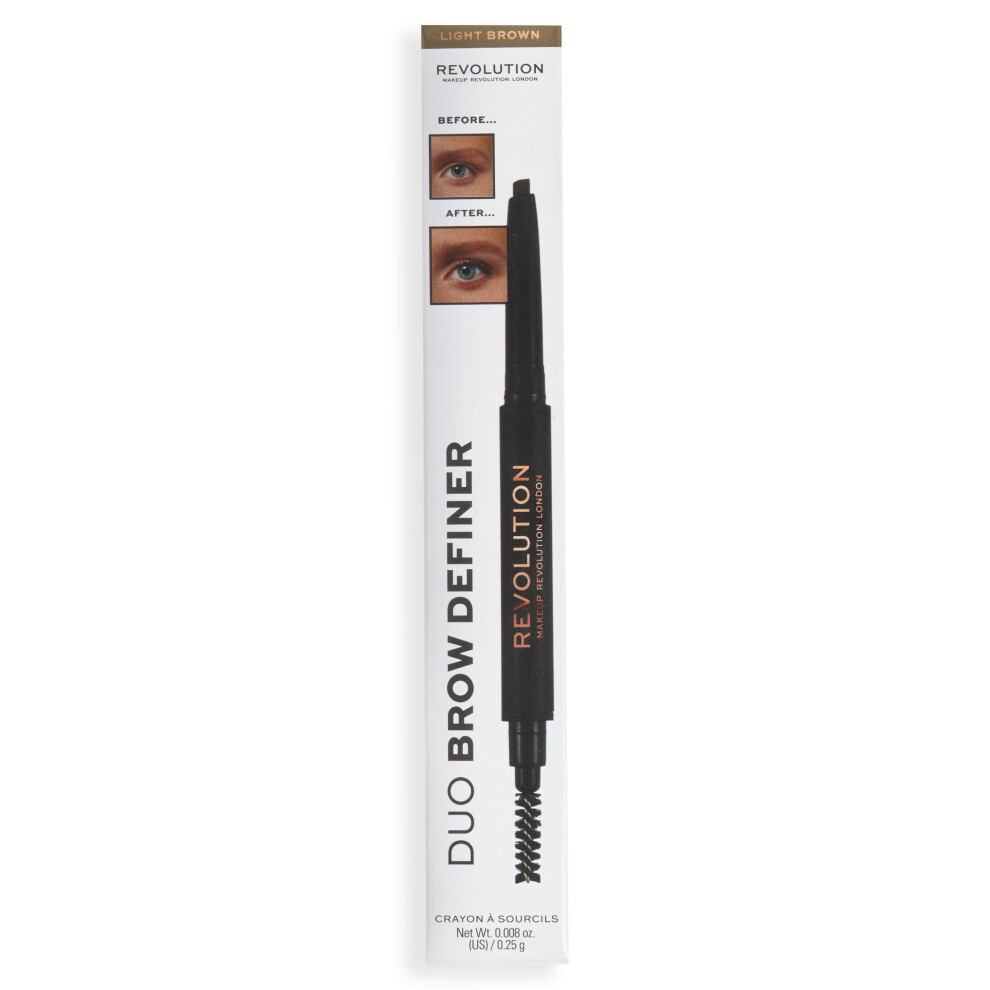 Makeup Revolution Brown Duo Brow Definer Pencil, Add Definition, Includes Brush, Light