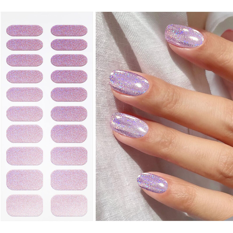 Jmeowio Light/Purple Gel Nail Strips Glitter Semi Cured Uv/Led Nails Art Design Decoration Accessories
