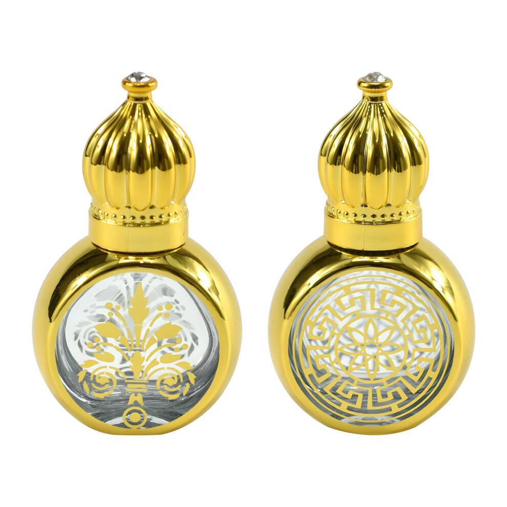 Qacuu Gold 2Pcs Glass Perfume Travel Bottle With Rollerball, Empty Refillable Roll On Bottle For Essential Oils
