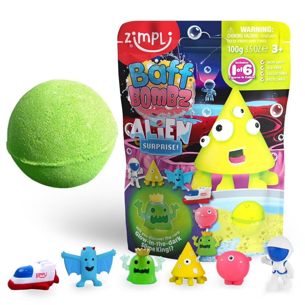 Zimpli - Large Alien Surprise Bath Bomb, 1 Of 6 Surprise Alien Toys To Collect, One Per Baff Bomb, Party Bag Favours, Fillers, Rewards