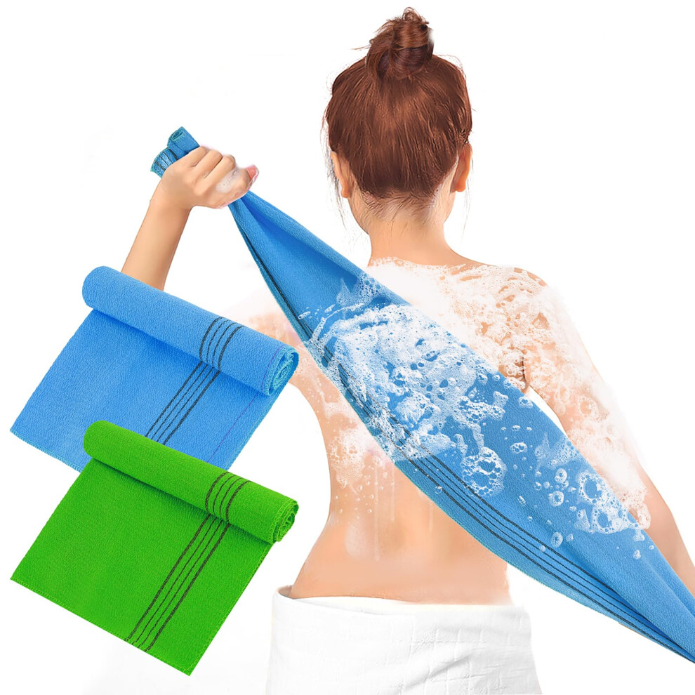 Teaaha Sky Blue/Green 2 Pcs Korean Exfoliating Cloth Italy Towel Asian Exfoliating Washcloth Korean Body Scrubber For Dead Skin, Callus, Daily Shower Bathing, Spa