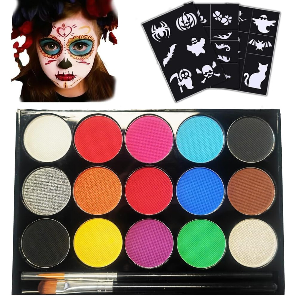 Shabeli Face Paint Kitï¼15 Colours Face And Body Painting Palette, Washable Face Paints, Safe Body Paints For Adults, Children, Halloween Party Carnival
