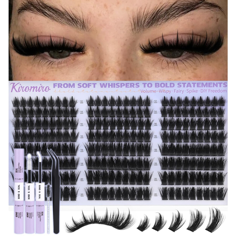 Kiromiro Lash Clusters Kit With Spikes Cluster Eyelash Extensions 12-20Mm Fairy Wispy Eyelashes Clusters 216Pcs Individual Fluffy Diy Cluster Lashe