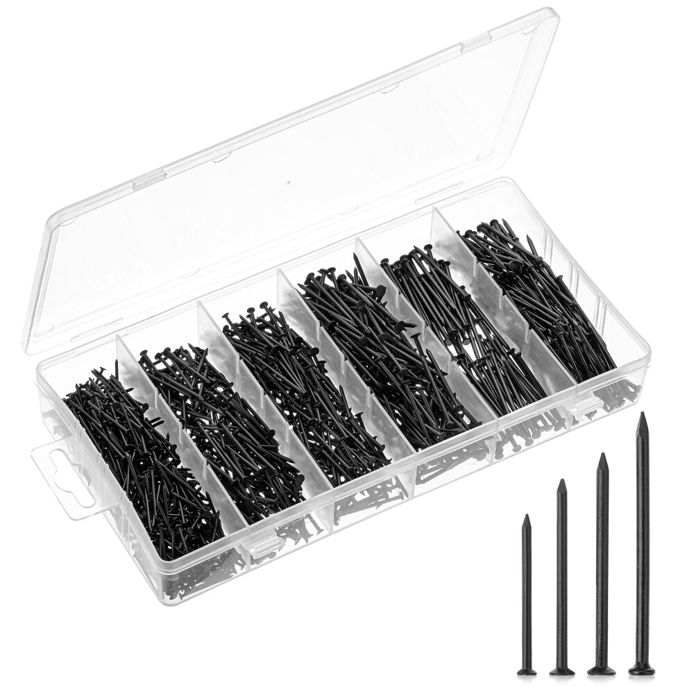 Mr. Pen Black - Nail Assortment Kit, 1200 Pcs, 4 Sizes, Small Nails For Hanging Pictures