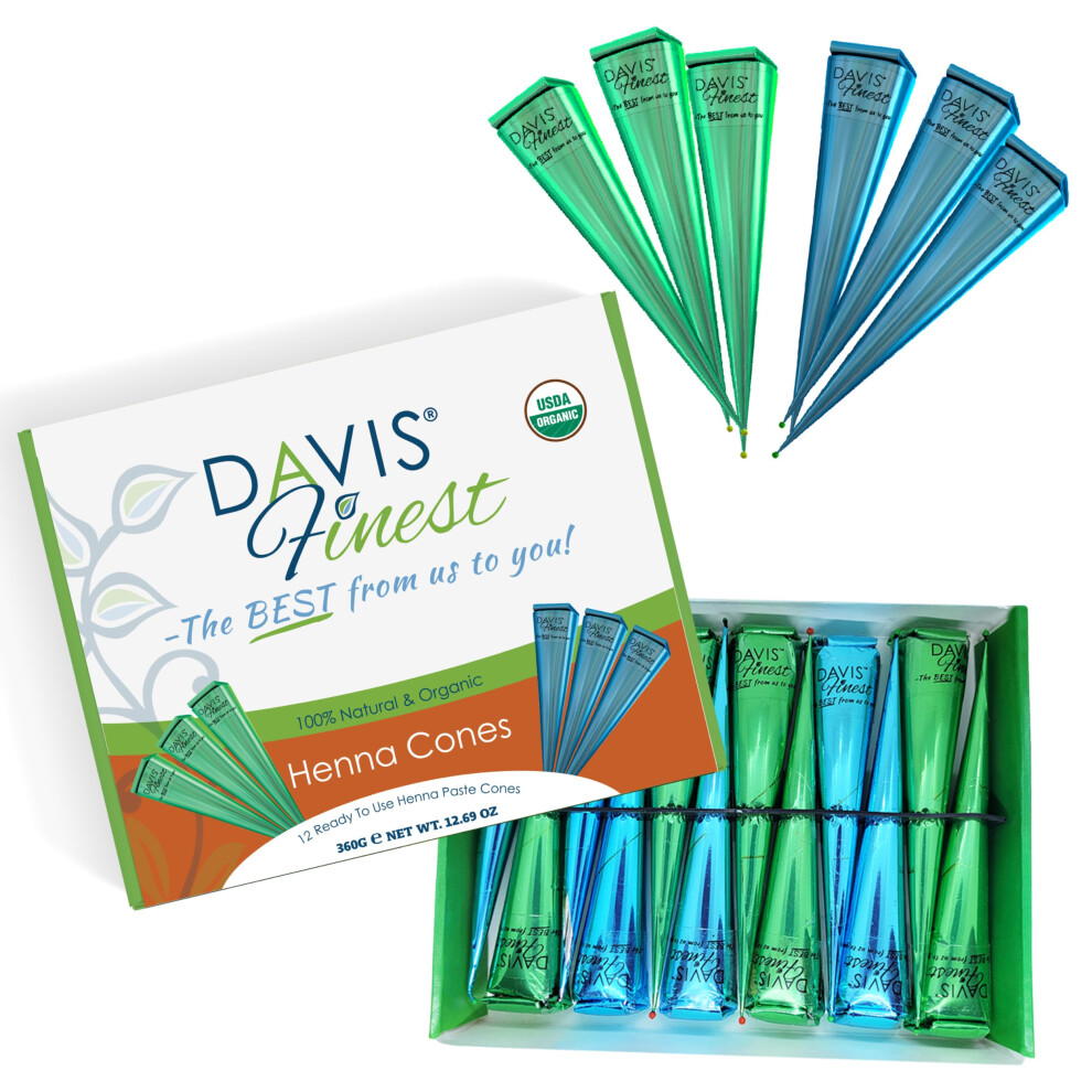 Davis Finest Dark/Brown - Natural Henna Cones - 100% Organic & Chemical-Free Mehndi Paste - Colour