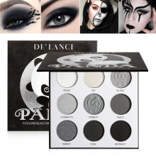 DE’LANCI PANDA Black Smokey Eyeshadow Palette Makeup,9 Colors Black Silver Gray White Eyeshadow Makeup Palette,Highly Pigmented Gothic Makeup Matte