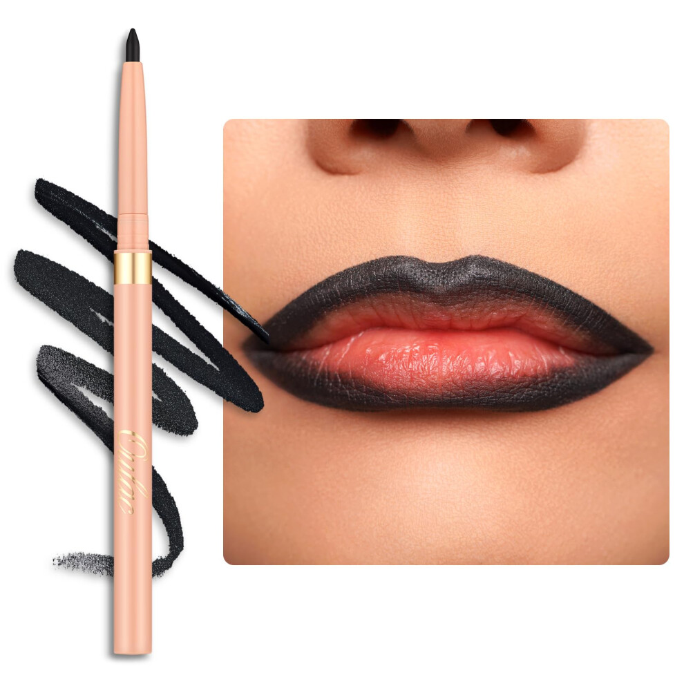 Oulac Black Matte Lip Liner, Waterproof Lipliner Pencil Lasts 24H +, Highly Pigmented, Smooth And Smudge-Proof Formula, Contour Your Lips, Vegan