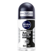NIVEA MEN Black & White Original Anti-Perspirant Roll On (50ml), 72hr Anti-Sweat Roll On Deodorant for Men, No Stains on Black and White Clothes
