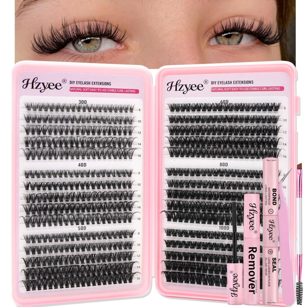 Hzyee Fluffy Volume Lash Clusters Kit, 570 Pcs 50D-150D Individual Eyelashes Kit With Lash Bond And Seal, Remover & Tweezer