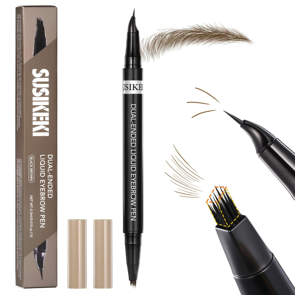 Susikeki Dual-Ended Microblading Eyebrow Pencil For Women, 2 In 1 Liquid Eyebrow Pencil With Curved Tip And 4D Brow-Fection Microblading Pen