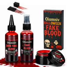 Oiomniv 5PCS Fake Blood Kit, 2.03oz Fake Blood Spray 2.03oz Dripping Blood 1.01oz Coagulated Blood Gel