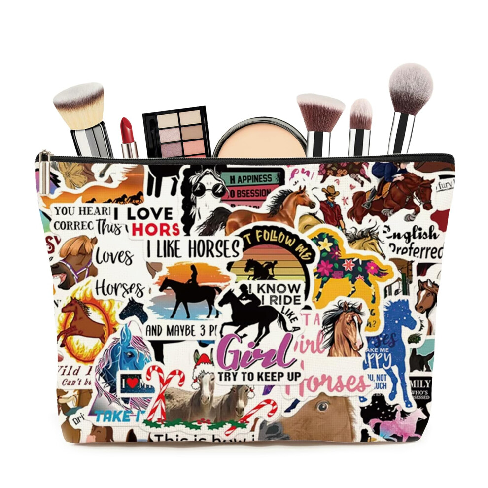 Nanyuaya Horse Gifts For Girls Women Makeup Bag Horse Lovers Cosmetics Bag Travel Pouch Horses Pencil Case Equestrian Lover Toiletry Bags Horses Themed