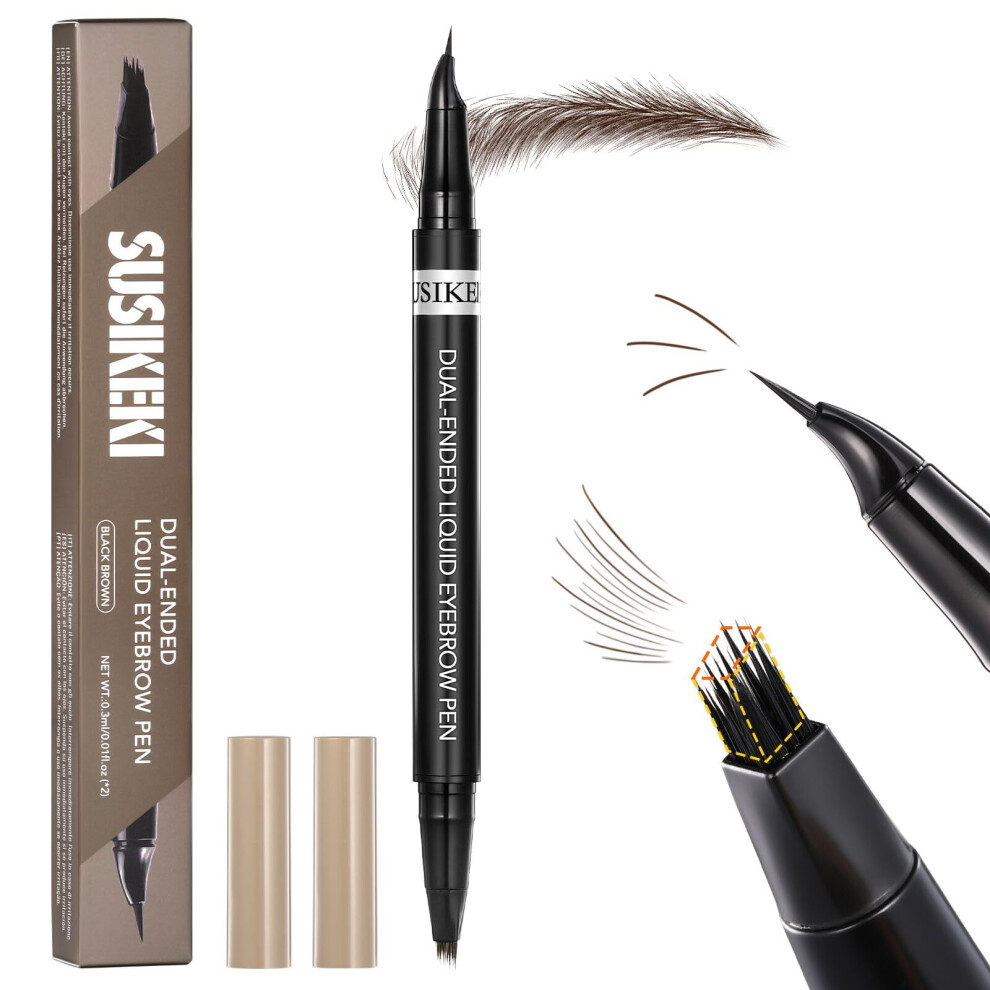 Susikeki Dual-Ended Microblading Eyebrow Pencil For Women, 2 In 1 Liquid Eyebrow Pencil With Curved Tip And 4D Brow-Fection Microblading Pen