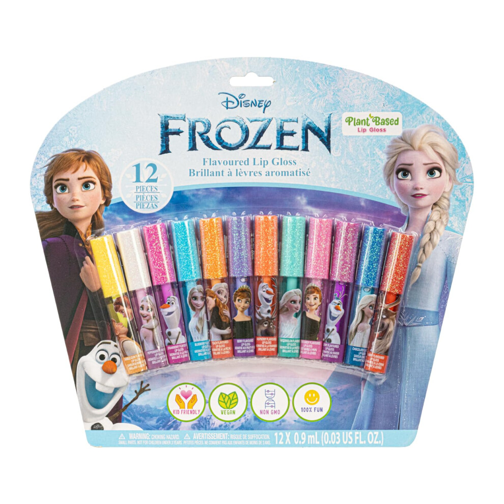 Townley Girl Disney Frozen 12 Piece Plant Based Lip Gloss, Girls Party Favors, First Makeup Set For Girl, Perfect For Parties, Sleepovers, And Birthday Gifts