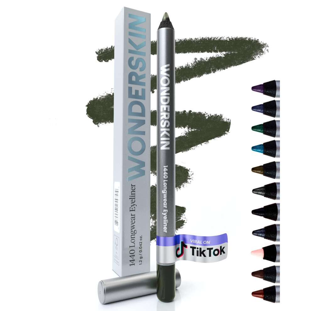 Wonderskin Green Eyeliner Pencil, 1440 Longwear Eyeliner Pencil - Waterproof, Sharpenable & Smudge Proof