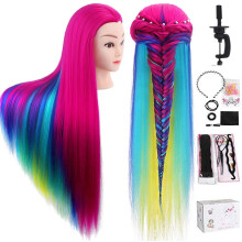 Training Head, TopDirect 80cm/31.5inch Hair Cosmetology Hairdressing Mannequin Manikin Doll 100% Synthetic Fiber Rainbow Hair + Braid Sets + Free
