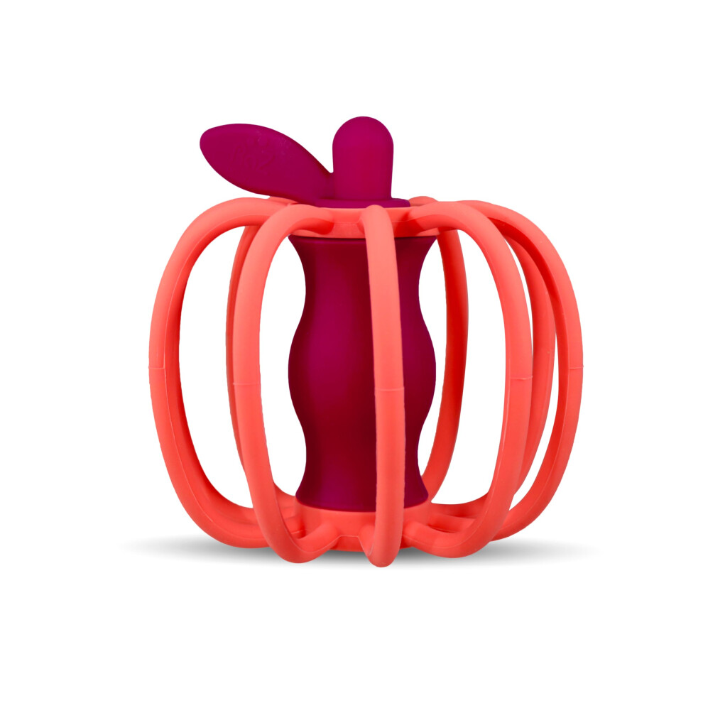 Raz-Apple Silicone Teether & Rattle Toy – Soft, Flexible & Easy To Hold, Soothing Sounds For Entertainment, Textured For Teething Relief Razbaby