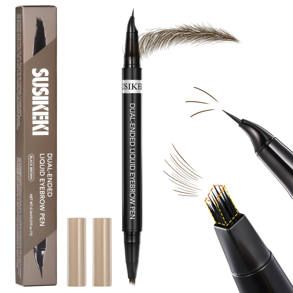 Susikeki Dual-Ended Microblading Eyebrow Pencil For Women, 2 In 1 Liquid Eyebrow Pencil With Curved Tip And 4D Brow-Fection Microblading Pen