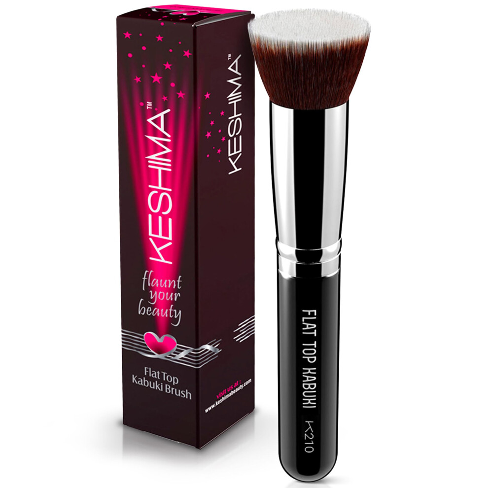 Keshima Flat Top Kabuki Brush By - Premium Foundation Brush, Buffing Brush, Blending Brush, Face Brush