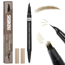 Dual-Ended Microblading Eyebrow Pencil for Women, 2 in 1 Liquid Eyebrow Pencil with Curved Tip and 4D Brow-Fection Microblading Pen