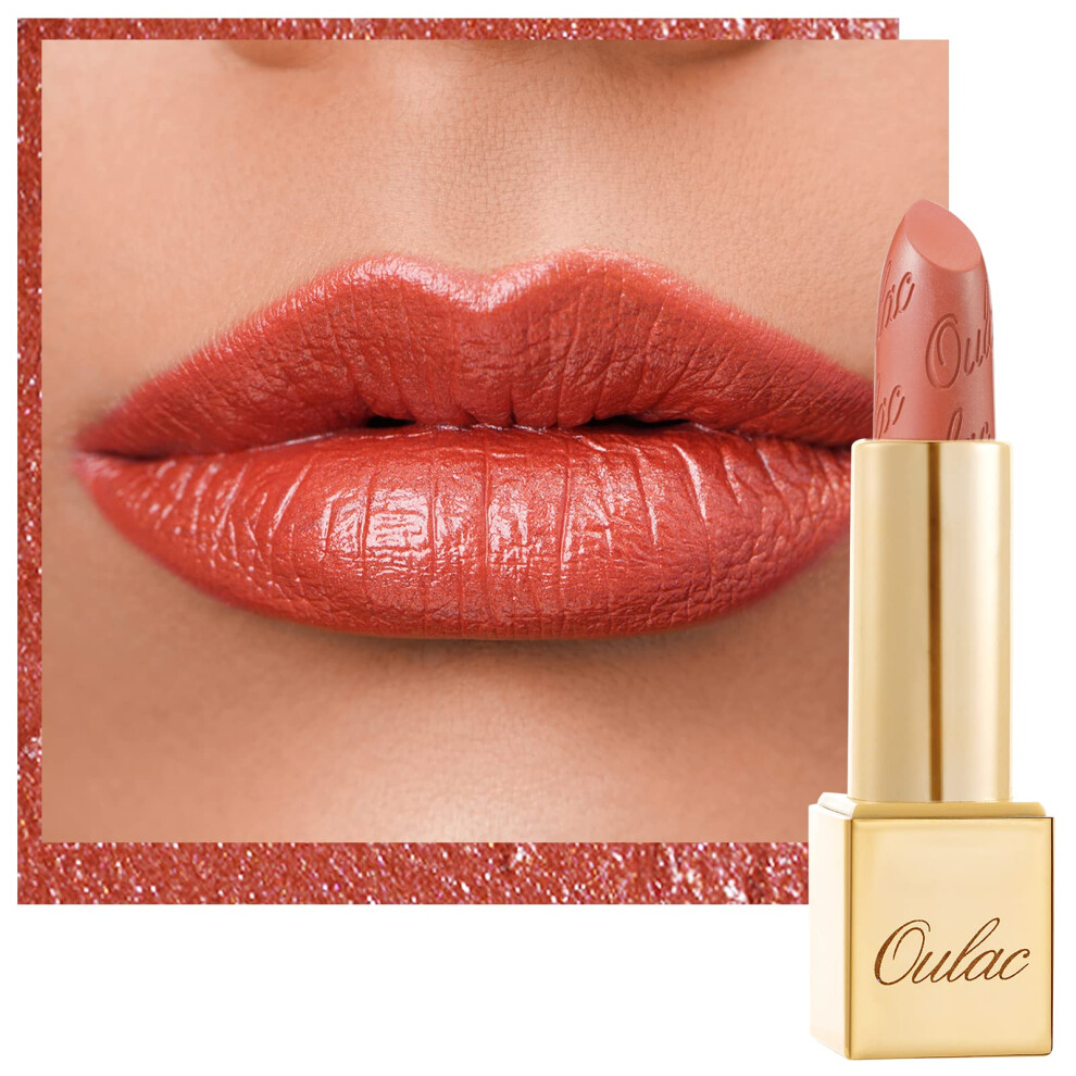 Oulac Orange Metallic Shine Lipstick, Coral Glitter Long Lasting Lipsticks, High Impact Lightweight Soft And Ultra Hydrating,Vegan & Cruelty-Free