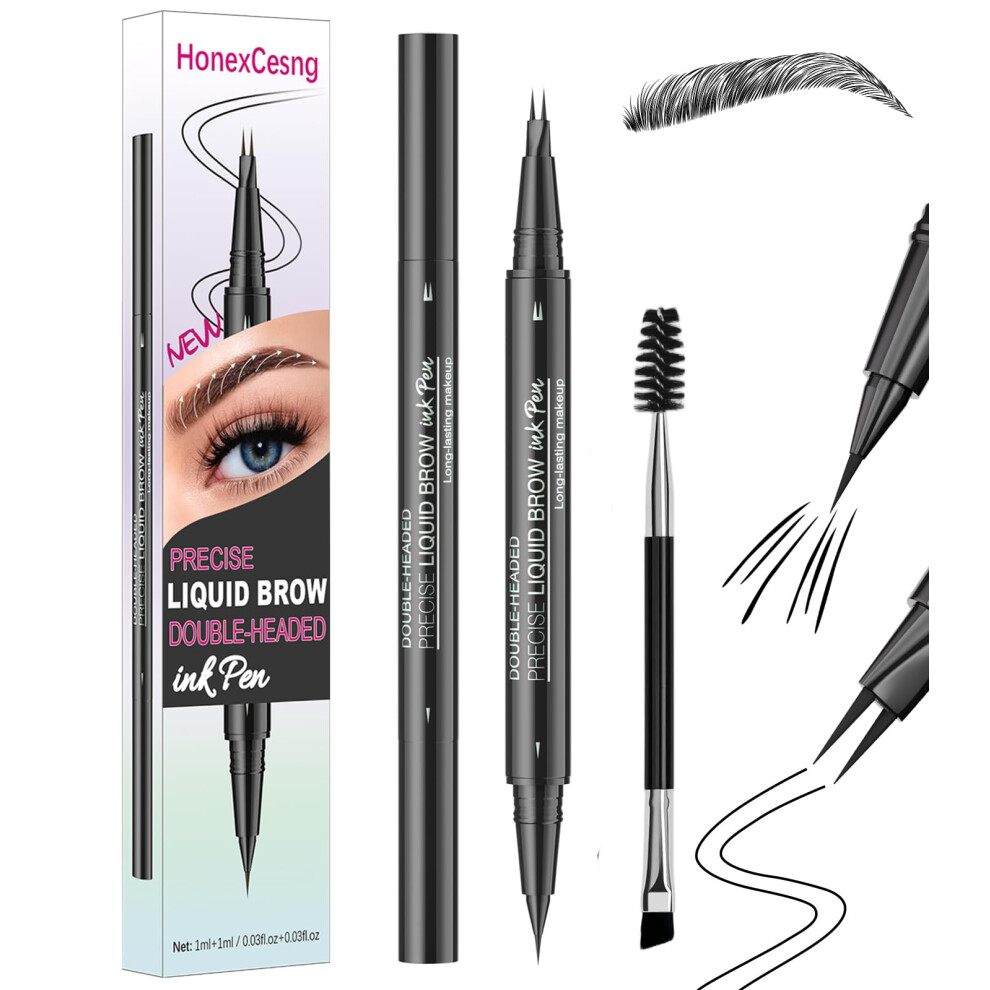 Honexcesng Microblading Eyebrow Pen, Faux Brow, Double Brush Tip Brow Tint Pen, Natural Hair-Like Finish, Transfer And Smudge-Resistant