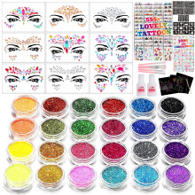 Glitter Tattoos for Kids, Glitter Tattoo kit, Face Gems, Rhinestones, Temporary Tattoos, Face Glitter Festival, face gem Stick on