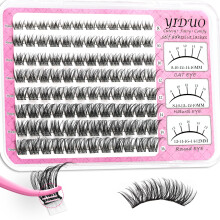 YIDUO Self Adhesive Eyelashes Clusters Natural Pre Glued Lash Extensions 96PCS D-curly 8-16mm Wispy Individual Lashes Extensions DIY Clusters Lashes