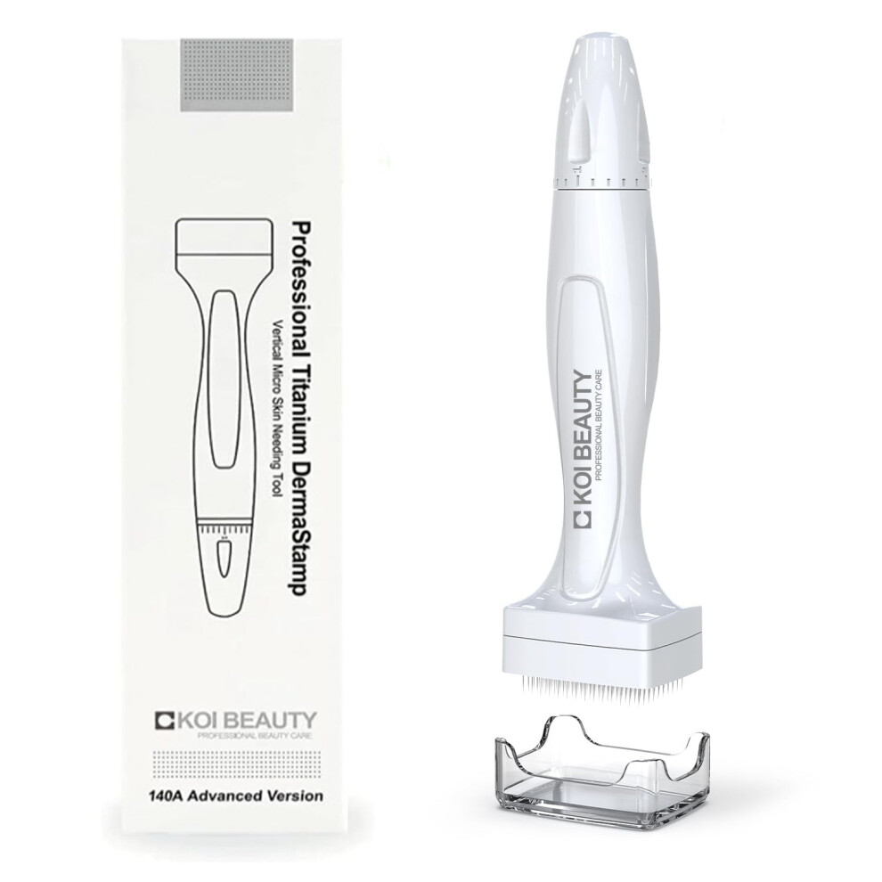 Koi Beauty Derma Stamp - 140 Real Needles, Professional Microneedling For Home, Titanium Dermastamp For Scalp Hair Beard Face & Body