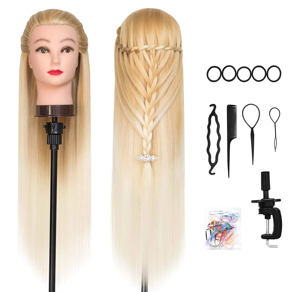 Danseemeibr Training Head, Dansee Meibr 26-28 Inch Hairdressing Head 100% Synthetic Fiber Cosmetology Mannequin Dolls Head With Free Clamp For Braiding Stying (C)