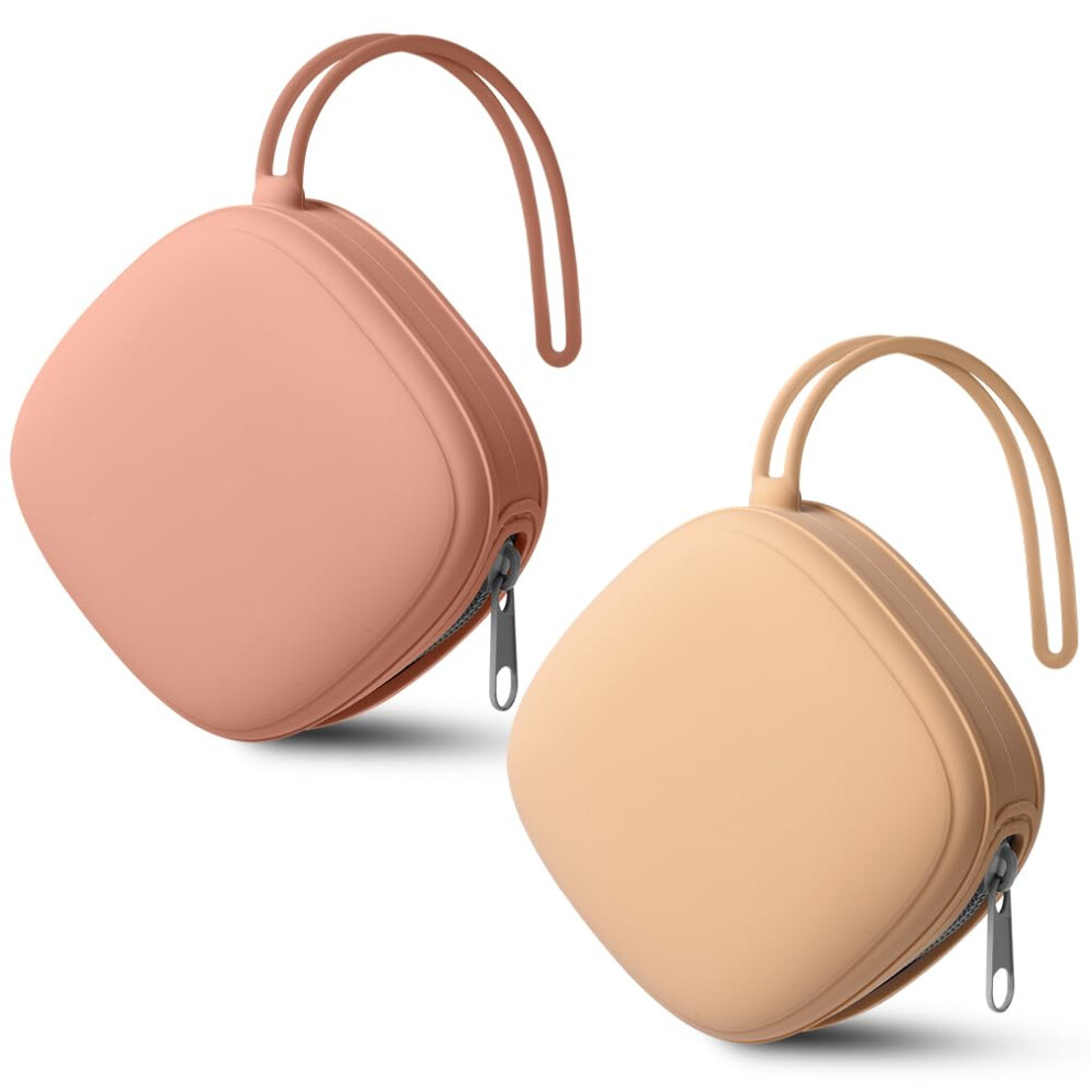 Dummy Holder, 2Pcs Silicone Dummy Case, Square Pacifier Holder, Portable Soother Pods, Baby Pacifier Case For Travel, Home (Apricot/Bean Paste) Aolso