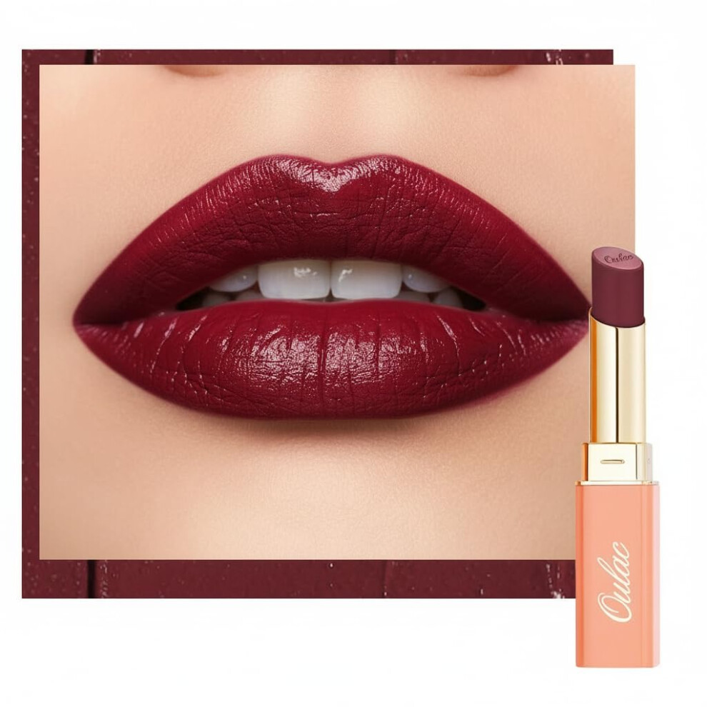 Oulac Satin Matte Burgundy Lipstick - Long Lasting Lip Stick For Women, Intense Color With Smooth Creamy Texture Lip Colour