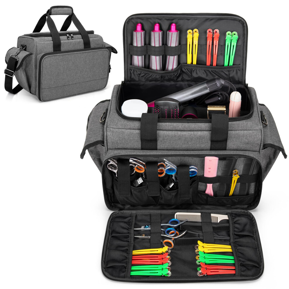 Bafaso Grey Barber Bag With Adjustable Dividers, Travel Barber Case Holds Various Hair Cutting Tools (Bag Only),