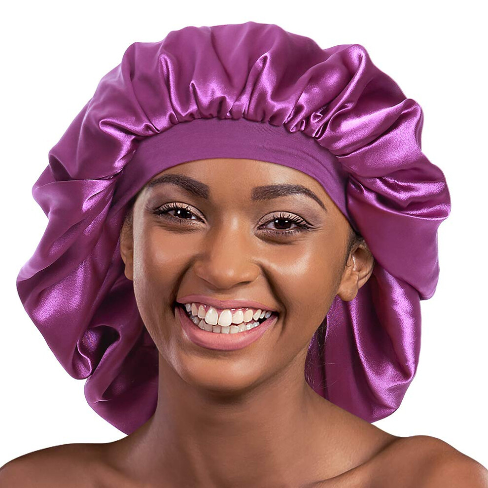 Alnorm Purple Extra Large Satin Sleep Bonnet Dreadlock Satin Cap