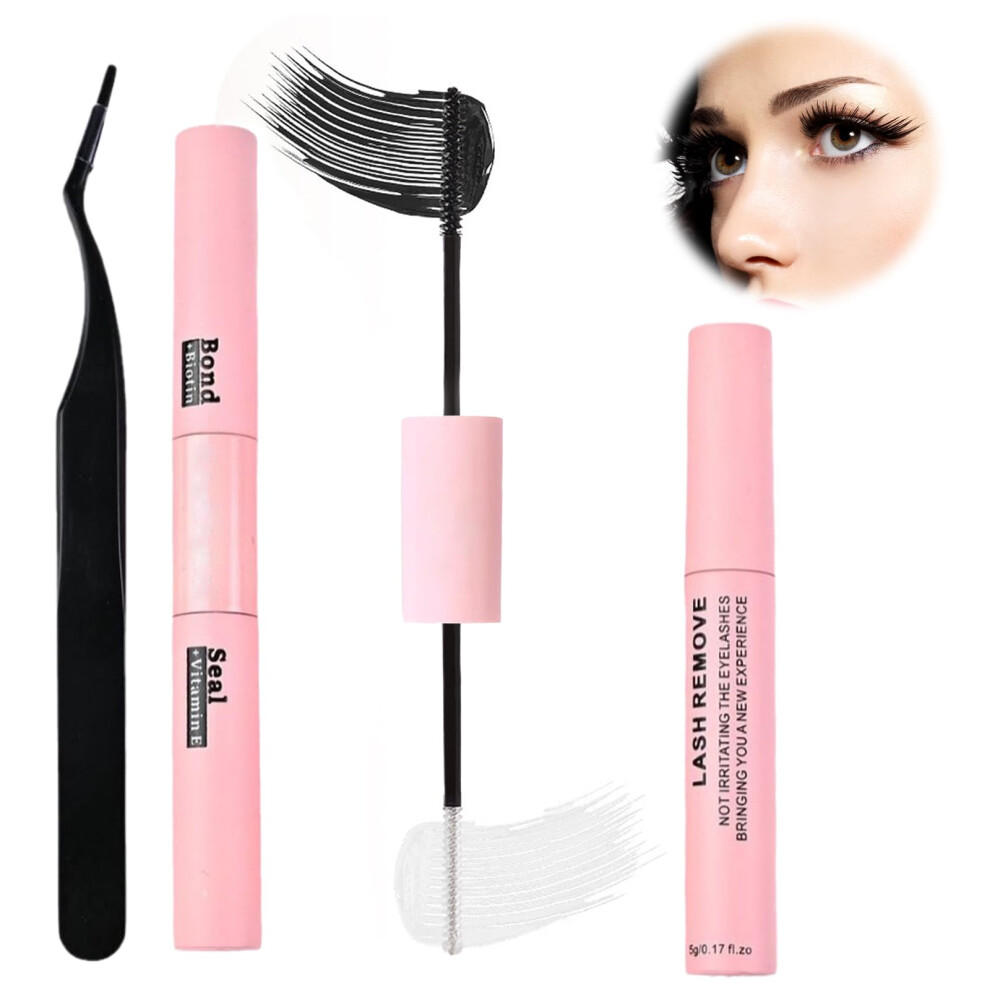 Leogony 3Pcs Bond And Seal Lash Glue Set, Cluster Eyelash Glue,Lash Remover And Tweezers