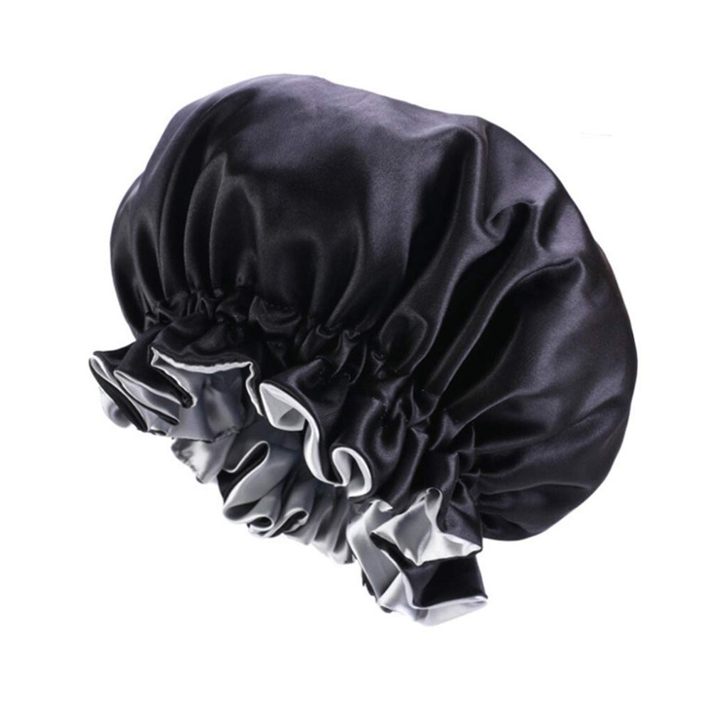 Jk Home Black Women Bonnet Double Layered Adjustable Sleep Cap Reversible Night Sleeping Hat Hair Turban