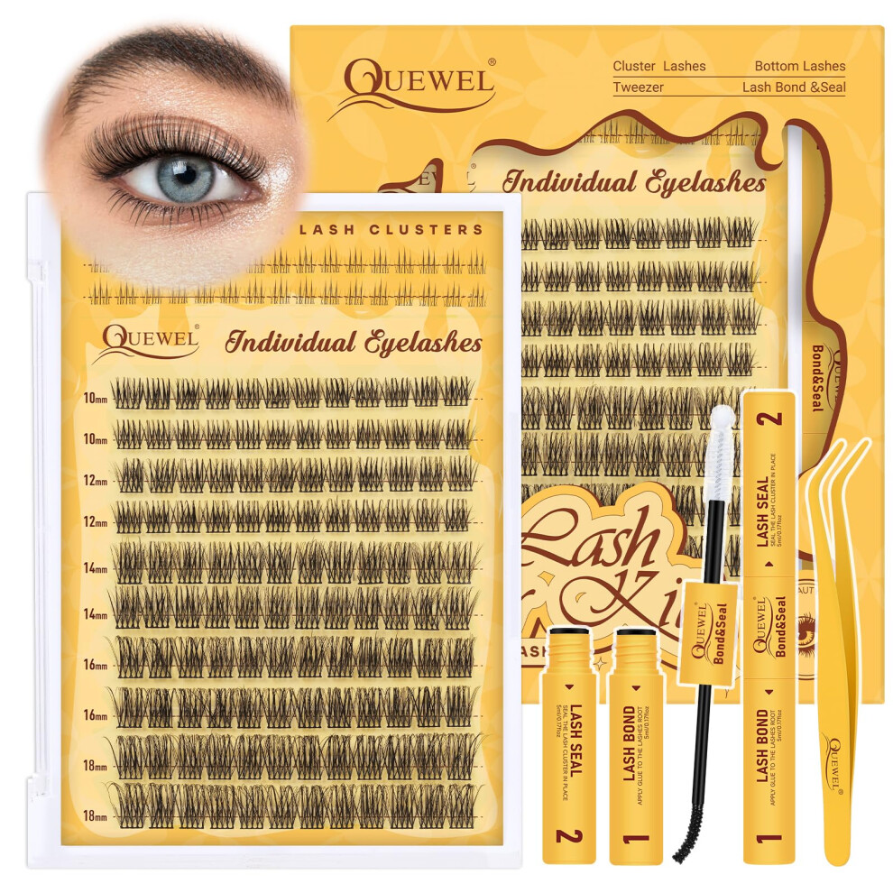Quewel Cluster-Lashes Kit Natural Eyelashes-Individual Kit Mix 10-18Mm, Wispy Lash-Clusters Kit With Bottom Lashes