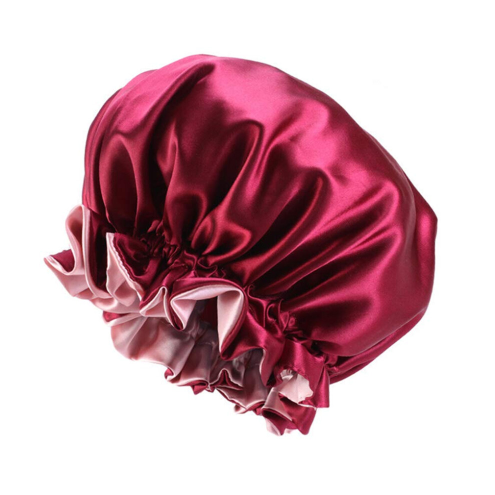 Jk Home Burgundy Women Bonnet Double Layered Adjustable Sleep Cap Reversible Night Sleeping Hat Hair Turban