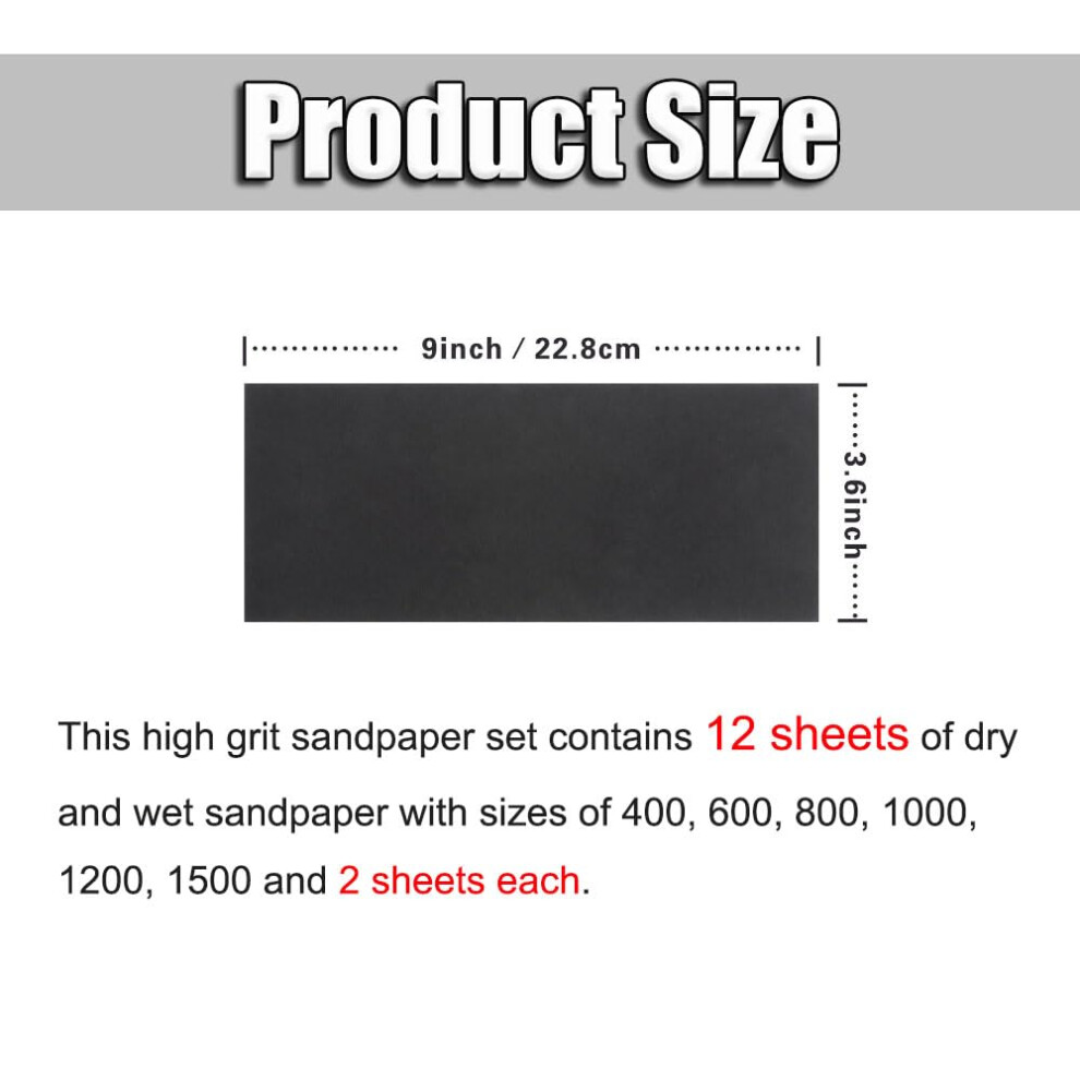 12Pcs Sandpaper 400600800100012001500 Grits Wet And Dry Sandpaper For 5006050690449