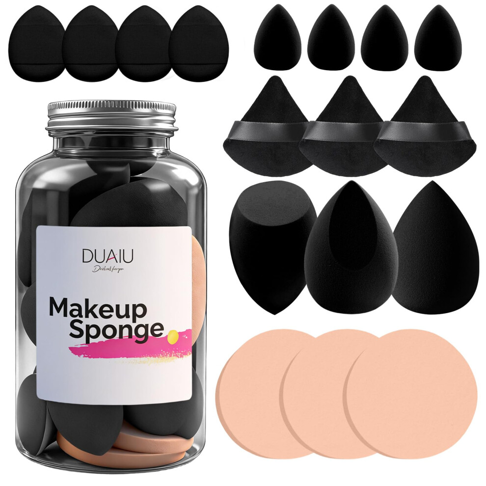 Duaiu Cream 17 Pcs Makeup Sponges Set Beauty Blenders & Powder Puffs For Foundation Powder Face Makeup Sponge With Blender Triangle Powder Puff And