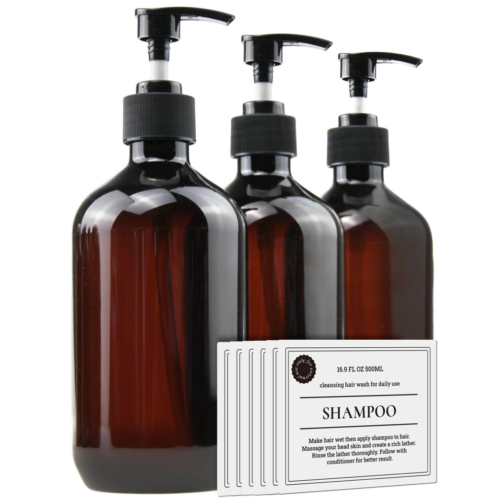 Foochy Empty Plastic Bottles With Pump Dispenser And 6Pcs Labels Included, Refillable Travel Containers For Hand Sanitizer Shampoo Lotion, Etc