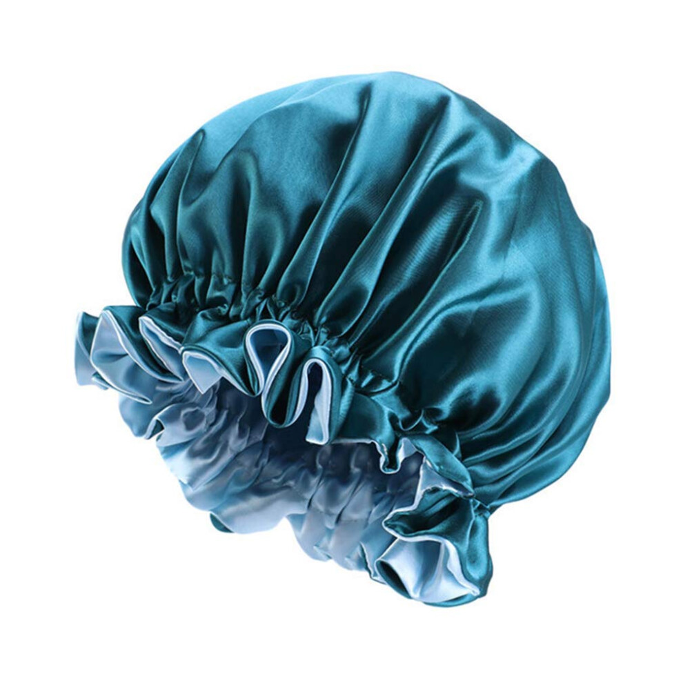 Jk Home Blue Women Bonnet Double Layered Adjustable Sleep Cap Reversible Night Sleeping Hat Hair Turban Peacock