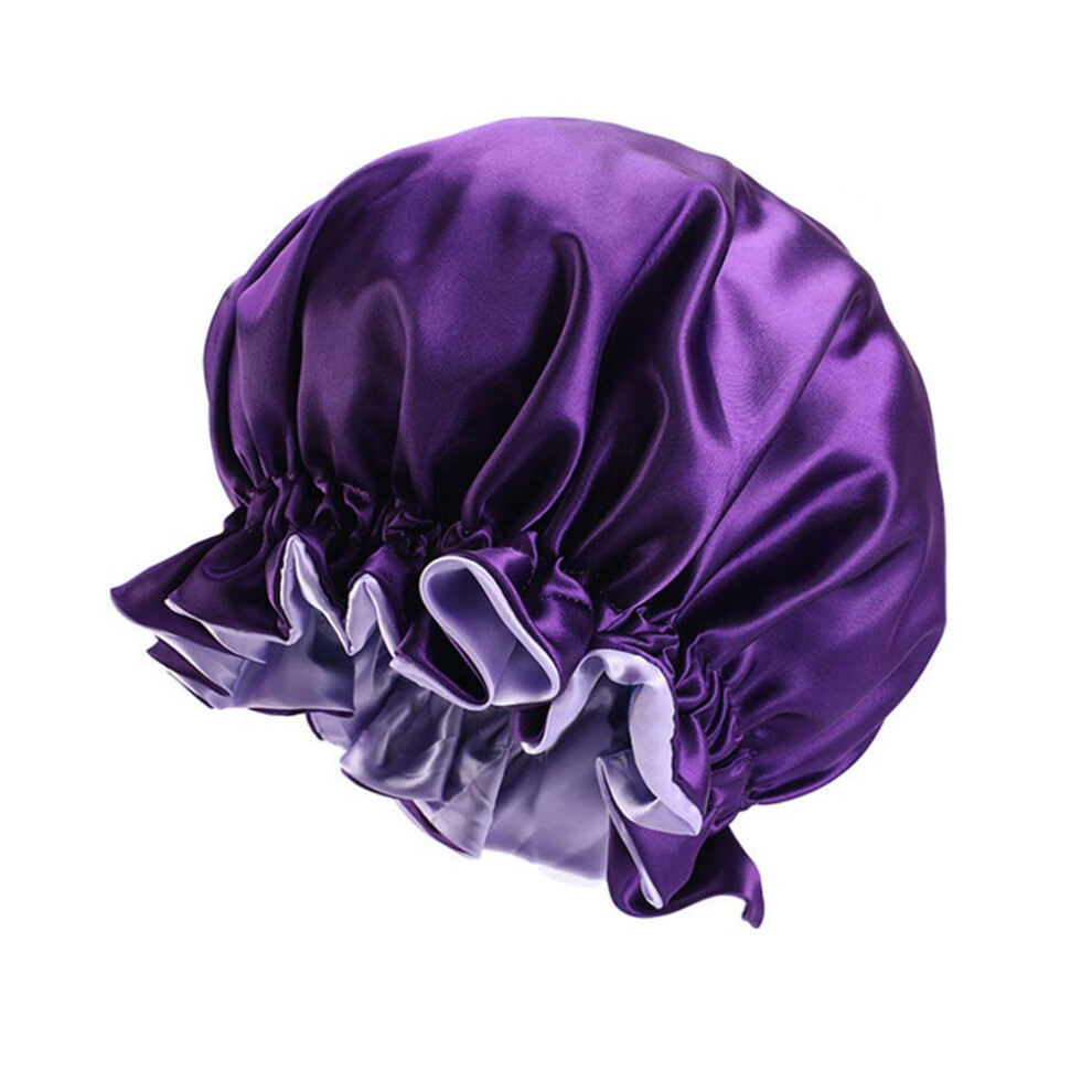 Jk Home Purple Women Bonnet Double Layered Adjustable Sleep Cap Reversible Night Sleeping Hat Hair Turban