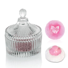 Glass Body Powder Puff Container – 4-Inch with 2 Soft Puffs (3.6" & 3.2") – Ideal for Body Powder, Talcum, or Glitter – Elegant Gift for Women