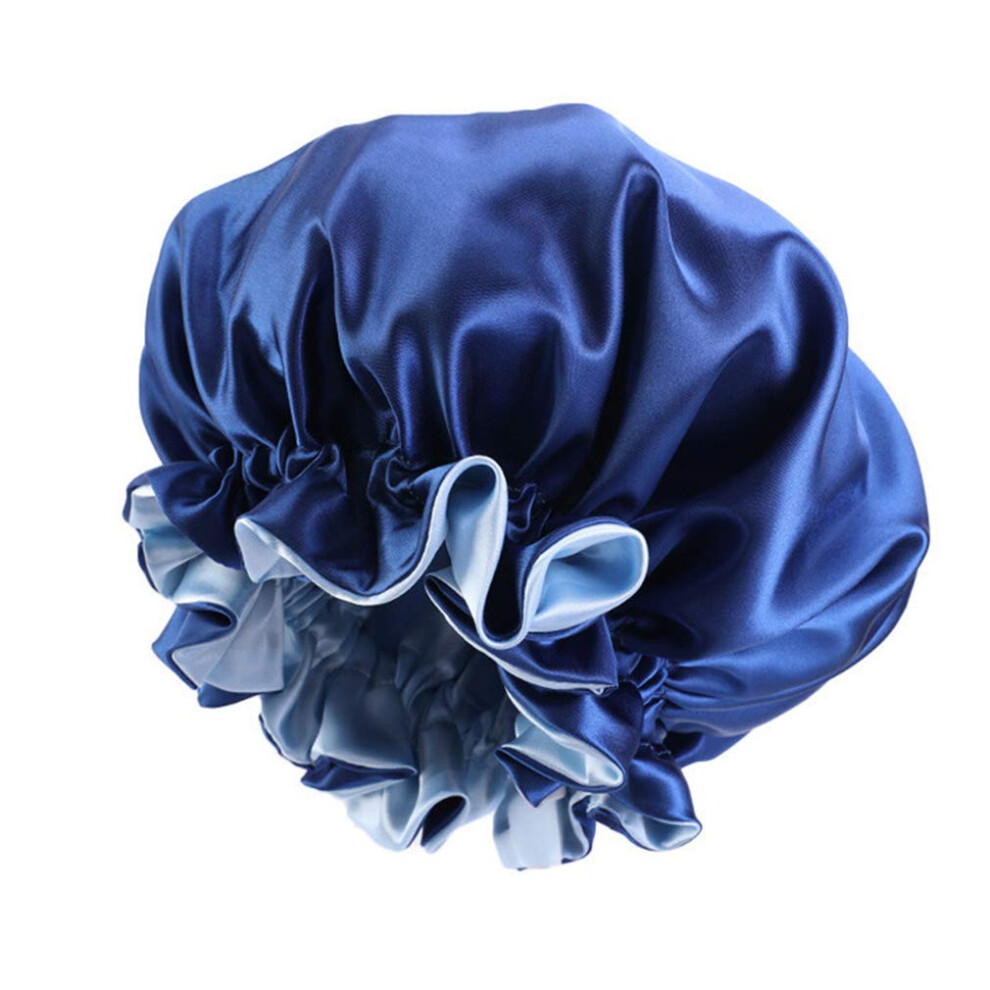 Jk Home Blue Women Bonnet Double Layered Adjustable Sleep Cap Reversible Night Sleeping Hat Hair Turban Royal